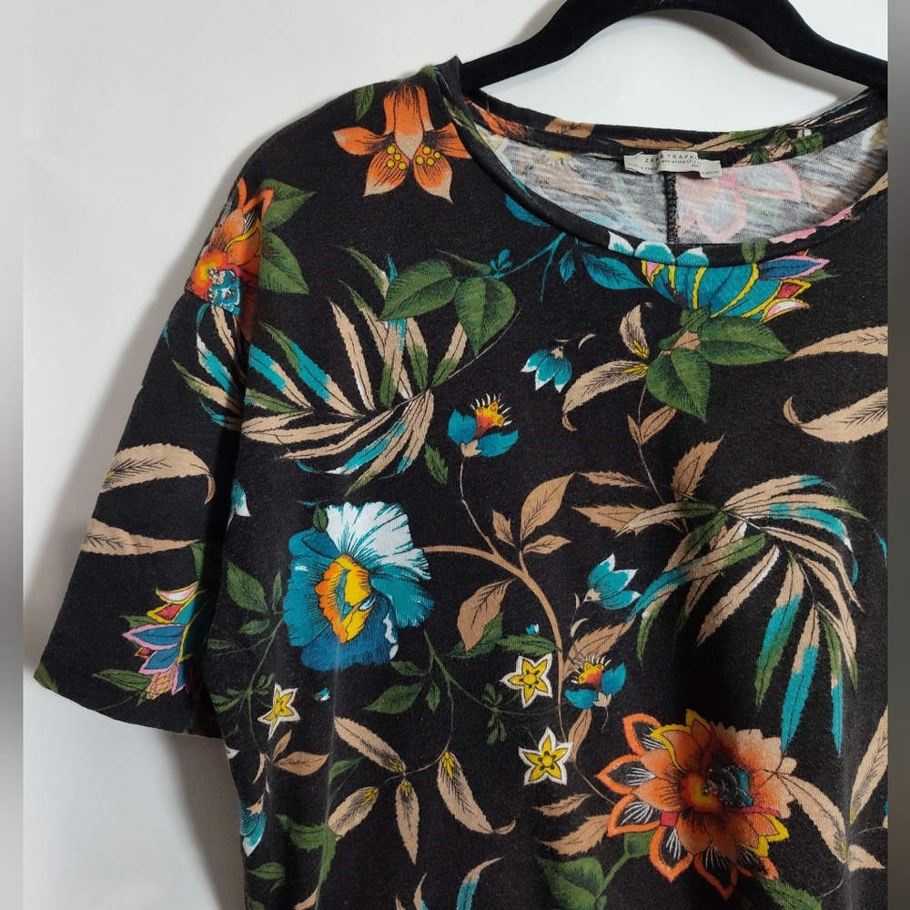 Zara Trafaluc Black Floral Print Oversized Top Womens Size Small - Picture 4 of 9